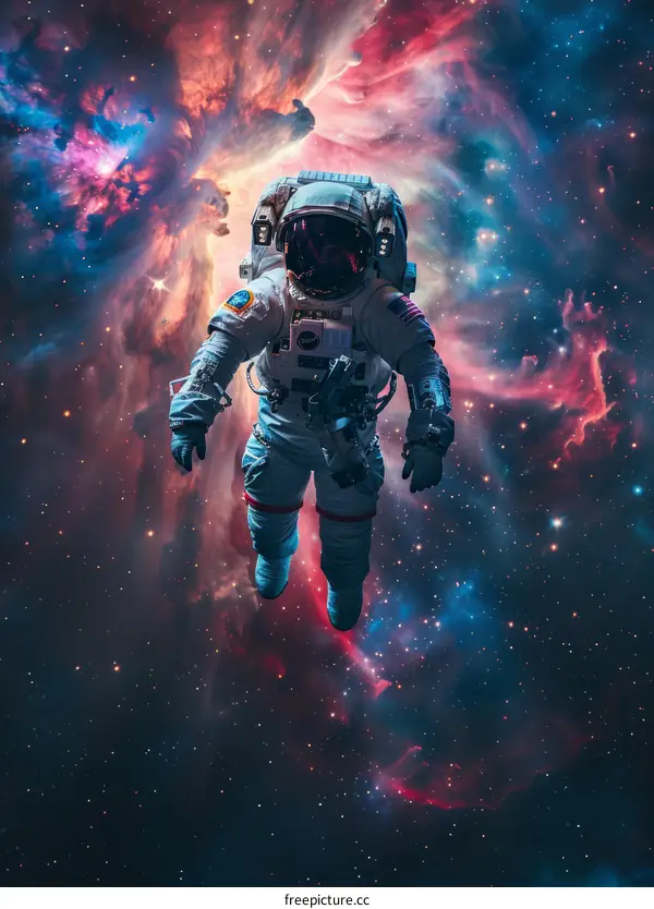 Astronaut in Space with Colorful Nebula
