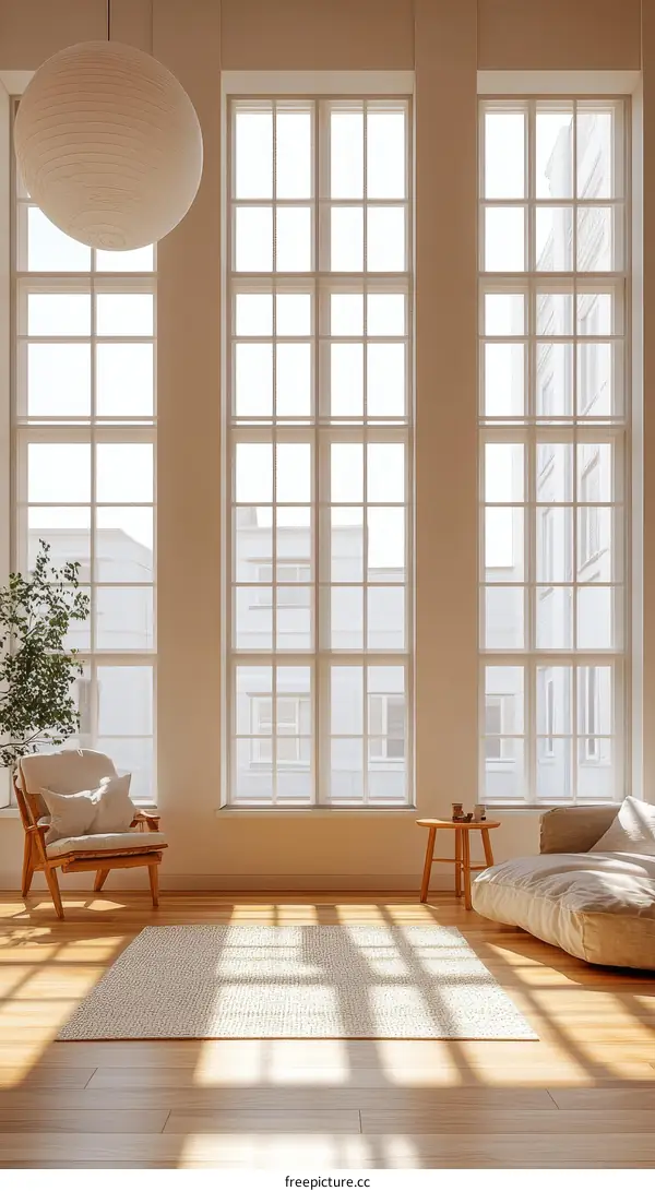 Modern Minimalist Living Room with Large Windows