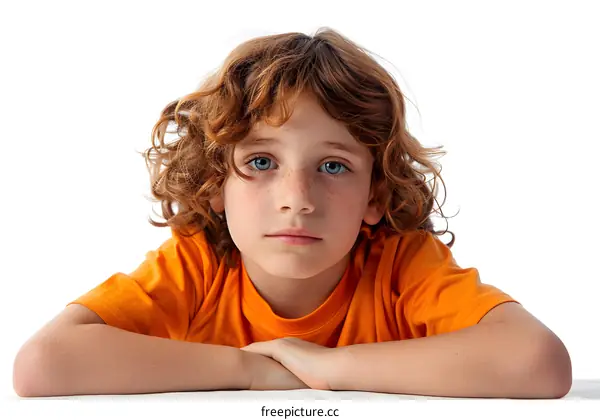 Portrait of a boy with red hair and freckles