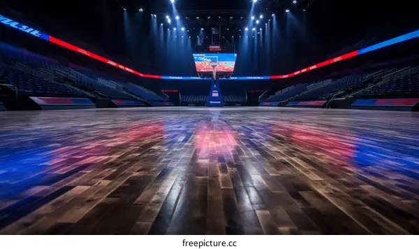 Basketball Court Under Bright Lights