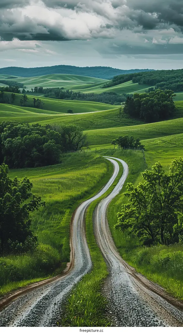 Winding Country Road Through a Tranquil Landscape