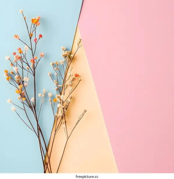 Minimalist Flower Arrangement on Pastel Colored Paper Background