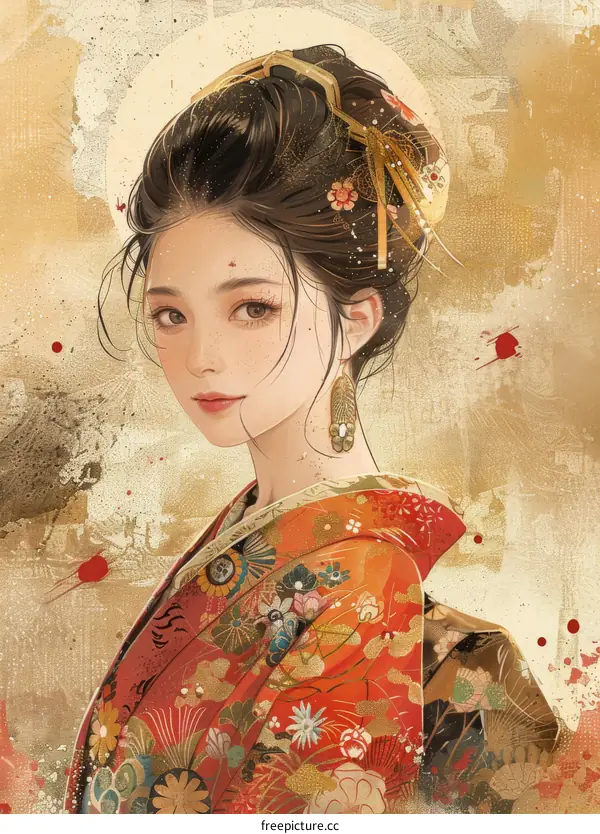 Portrait of a Japanese woman in traditional kimono