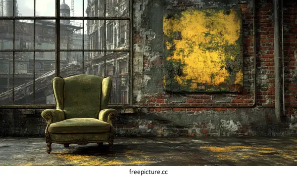 Abandoned Industrial Loft Room with Vintage Armchair