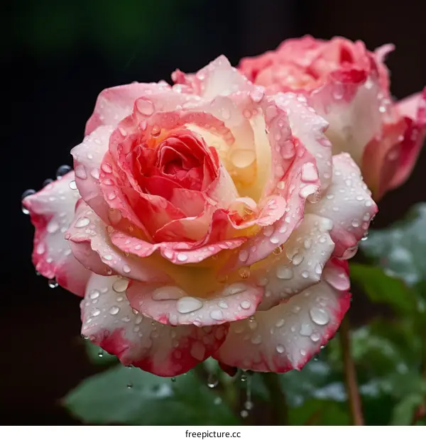 Pink and White Rose with Raindrops