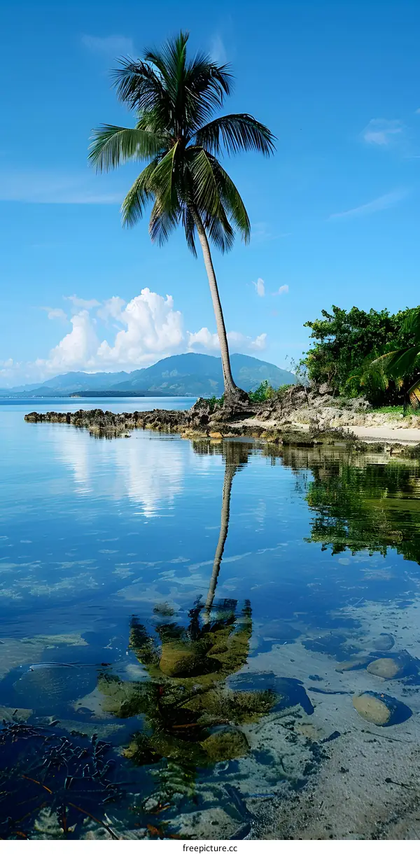 Coconut tree by the calm sea