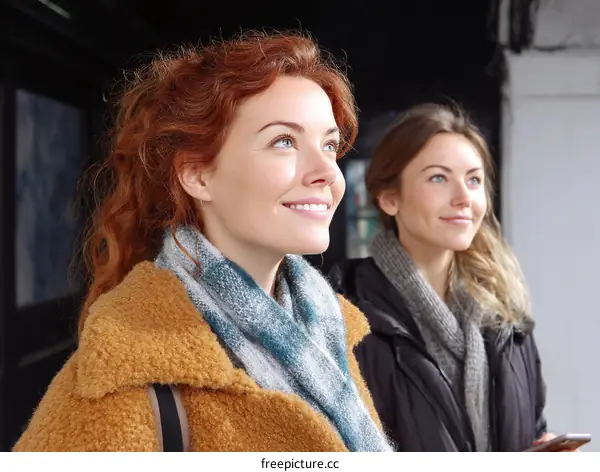 Two Caucasian Women Outdoors Enjoying a City Moment
