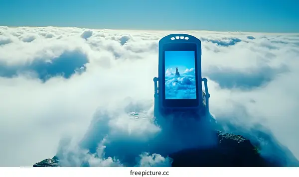 Smartphone on a Mountain Top Above Clouds