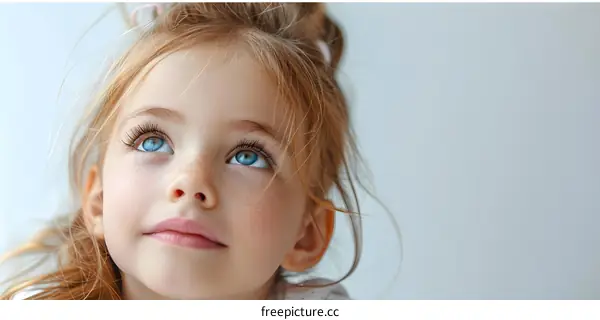 Portrait of a Young Girl with Blue Eyes Looking Up