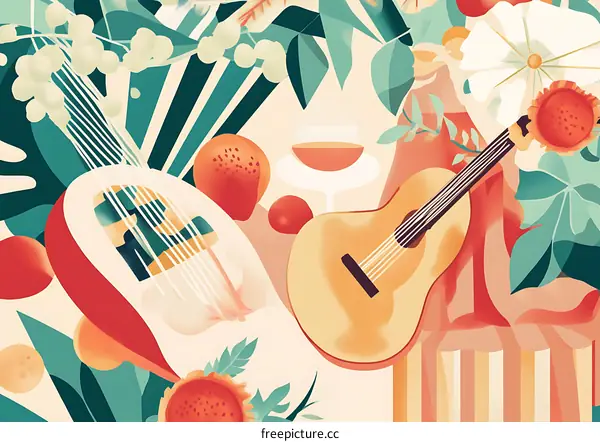 Tropical Guitar with Wine and Fruit