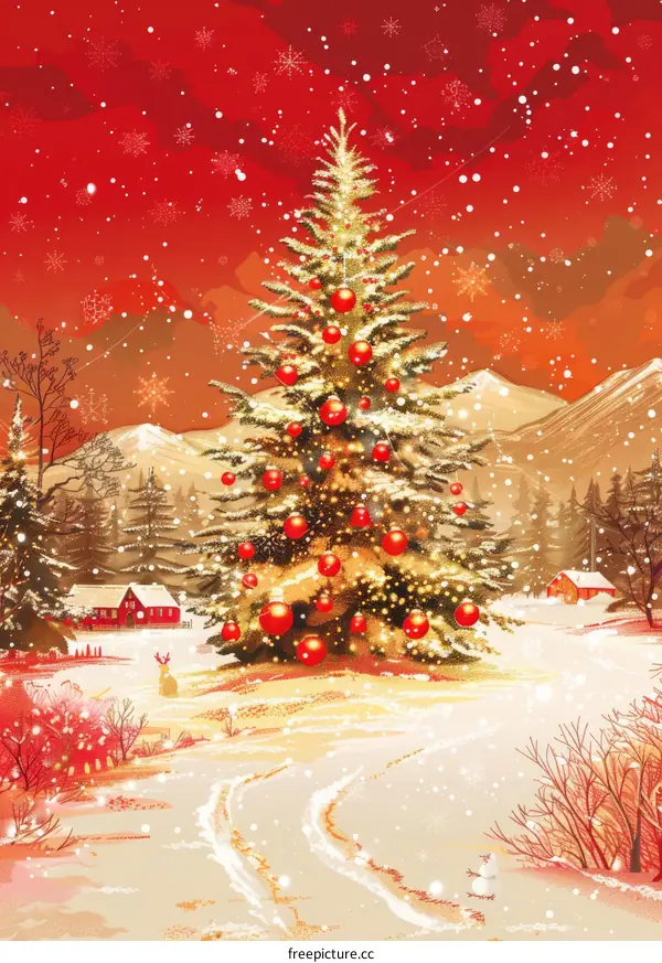 Snowy Winter Night at Countryside Christmas Village