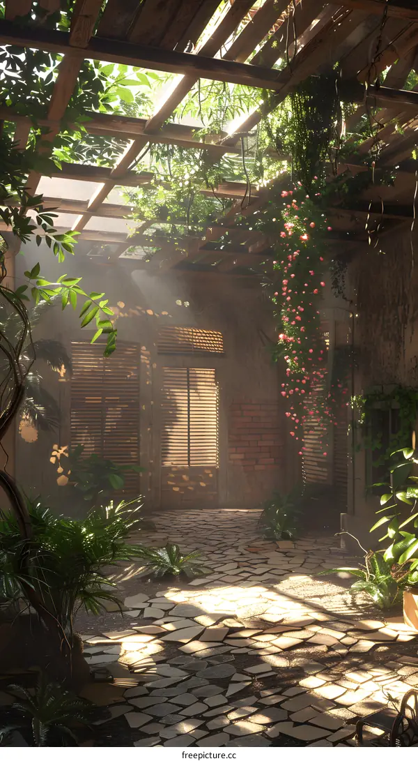 Overgrown Courtyard With Sunbeams