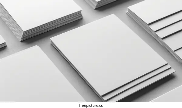 Blank white paper sheets or cardboards on a light grey concrete background.