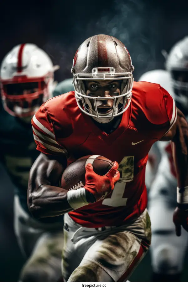 American football player running with the ball