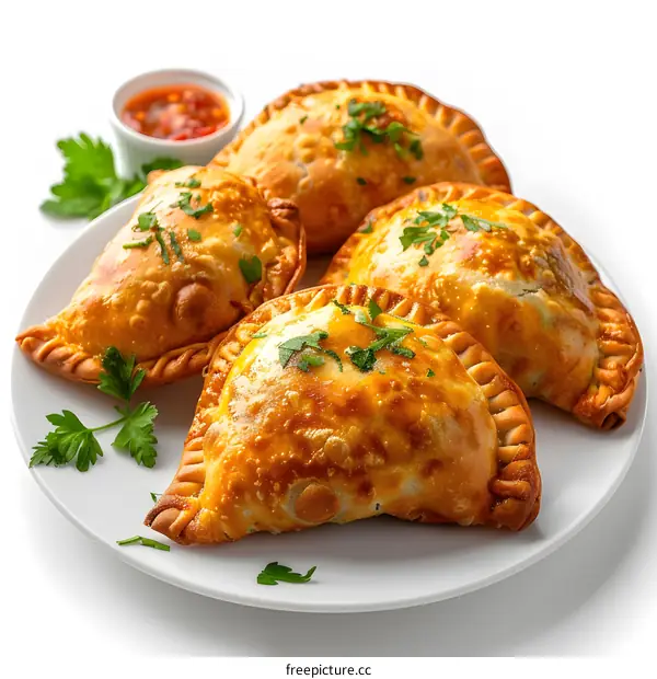 Four Empanadas on a White Plate