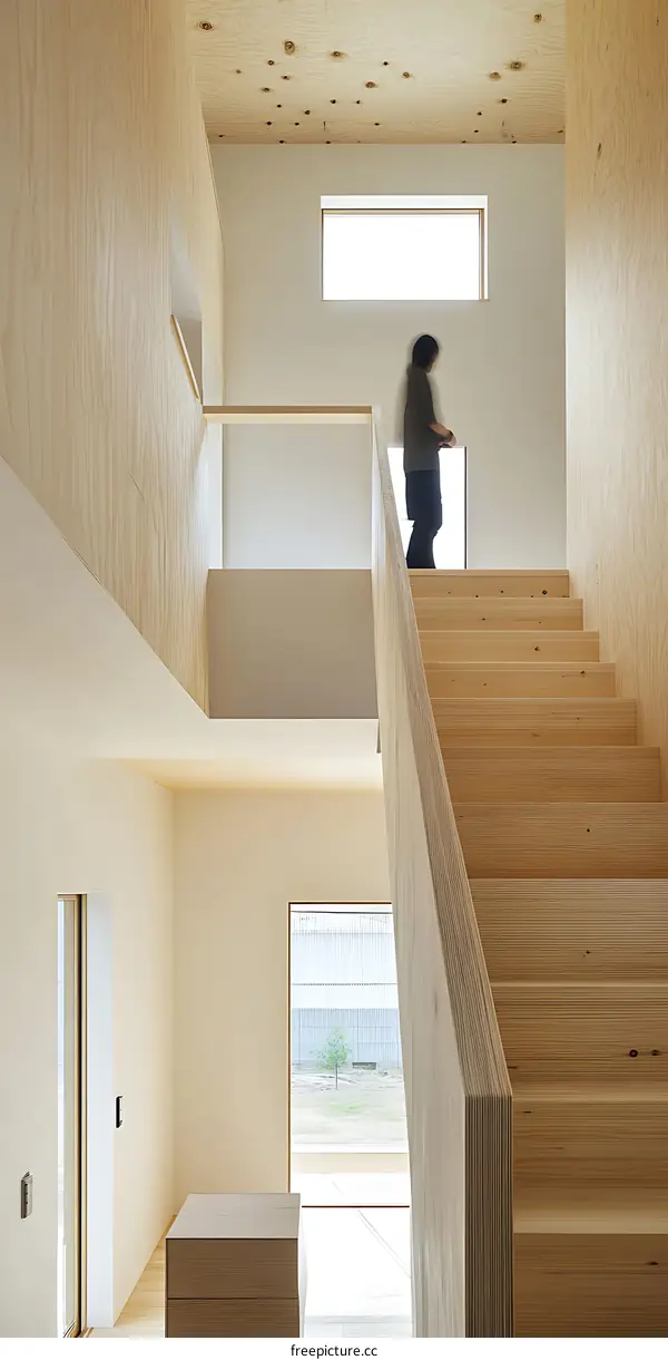 Modern Wooden Staircase in a Minimalist Home