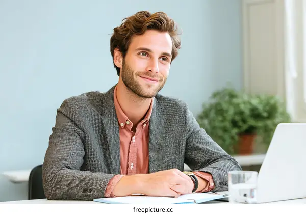 Caucasian Businessman in Office Setting