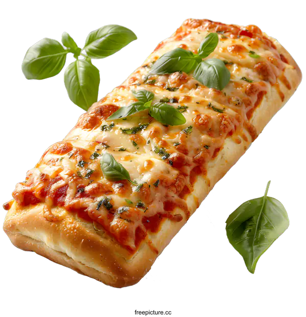[Transparent Background PNG]Rectangular Pizza with Basil