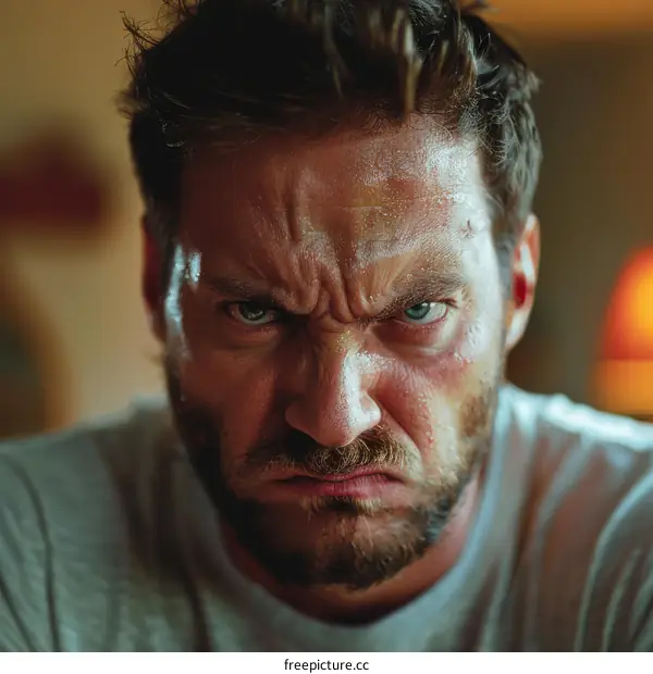 Close Up Angry Man Face Portrait