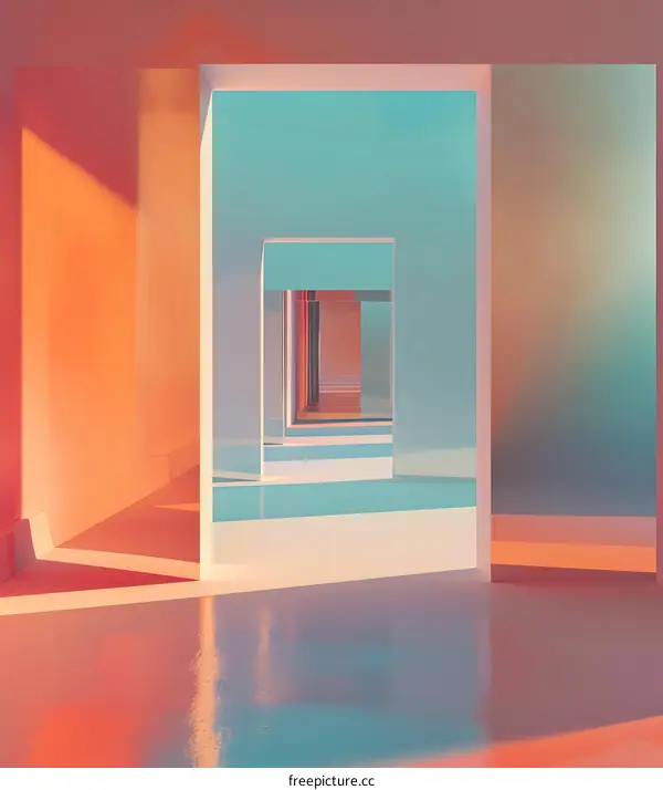 Abstract Minimalist 3D Geometric Shapes Interior Design with Orange and Blue Colors