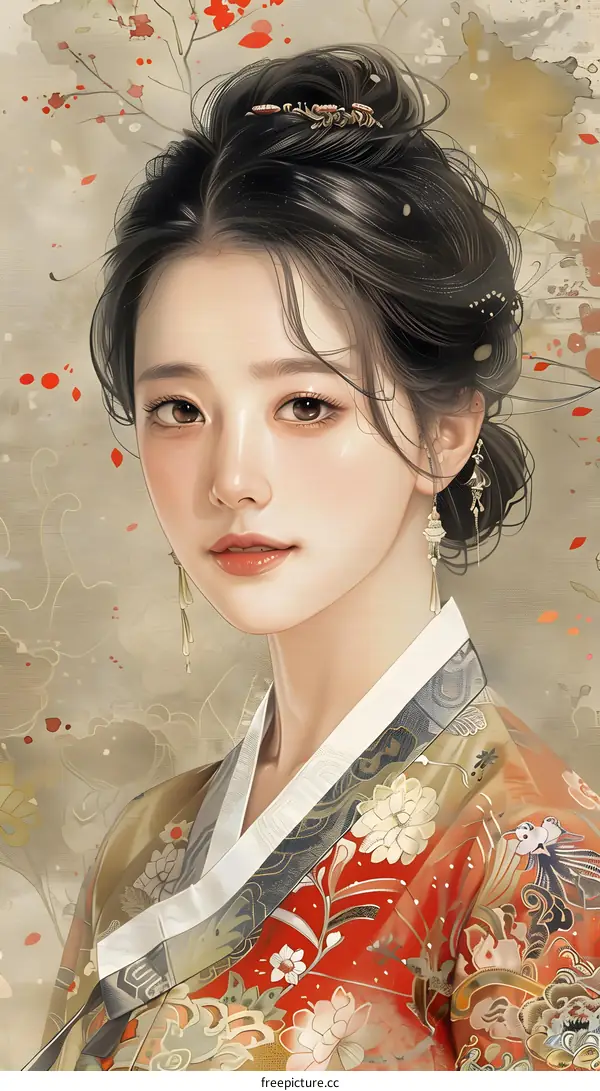 Portrait of a young woman in traditional Korean clothing