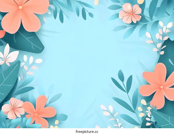 Blue Background With Flowers Border