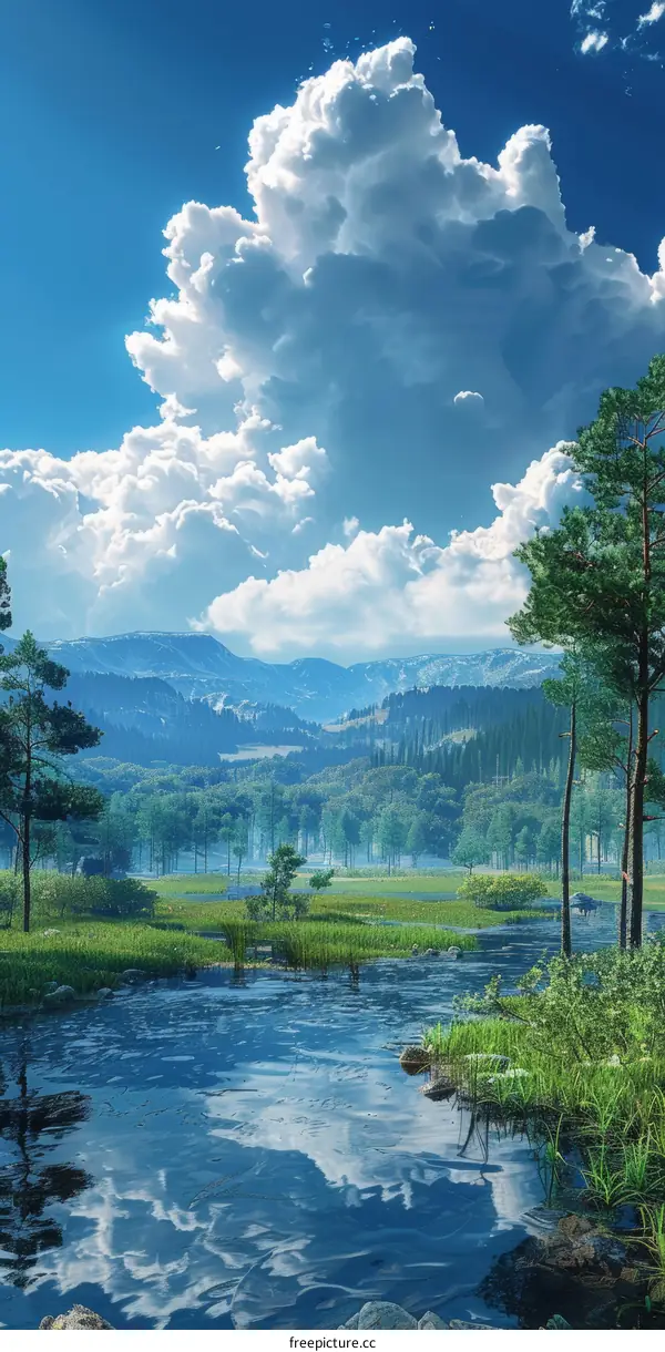 Beautiful Mountain Landscape with Clouds