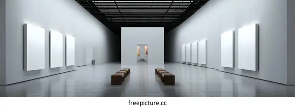 Modern Empty Gallery Space with Blank Canvas Art
