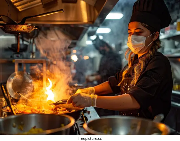 Stir-frying in a hot wok