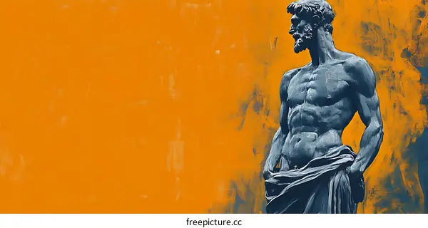 Male Statue with Orange Background Abstract Painting
