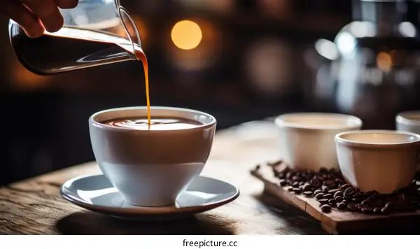 Barista pouring coffee into a cup