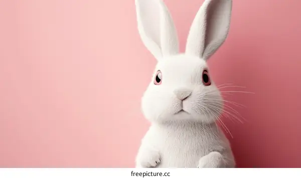 Cute White Rabbit on a Pink Background