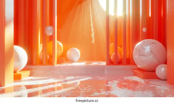 Orange Minimalist Podium With Marble Spheres