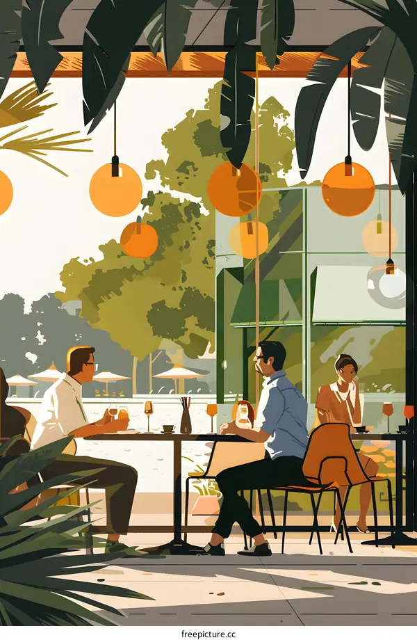 People Sitting at a Table Outside a Cafe