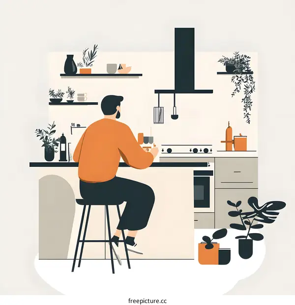 Man Sitting in a Kitchen and Eating Breakfast