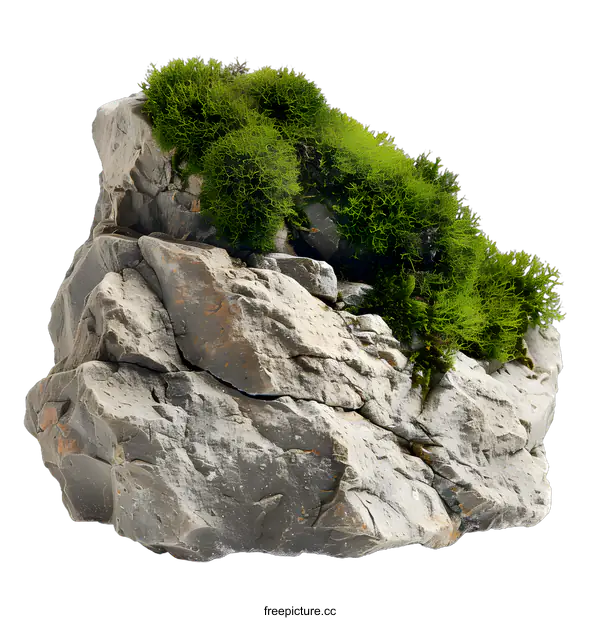 [Transparent Background PNG]Green Moss Growing On A Large Rock
