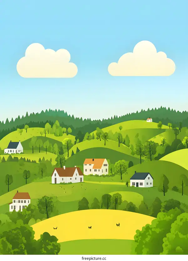 Green Hills Landscape with Houses