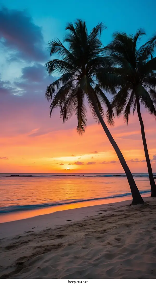 Sunset Paradise: Palm Trees on a Tropical Beach