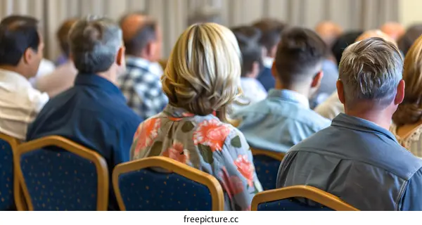 Audience Sitting In Chairs Back View At Meeting