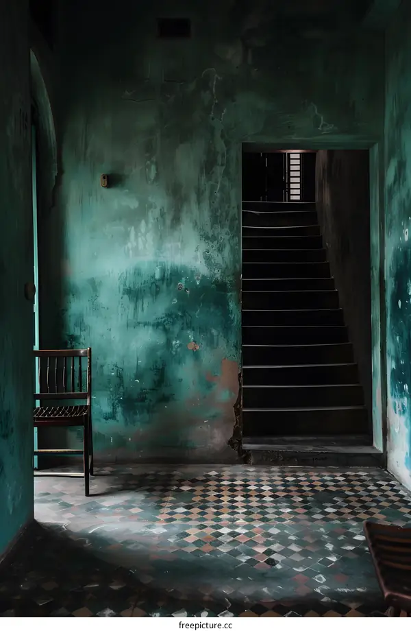 Old Green Wall Staircase Interior Design