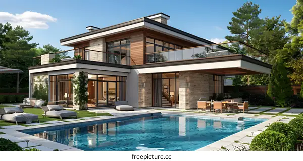 Modern Two-Story Home with Pool and Patio