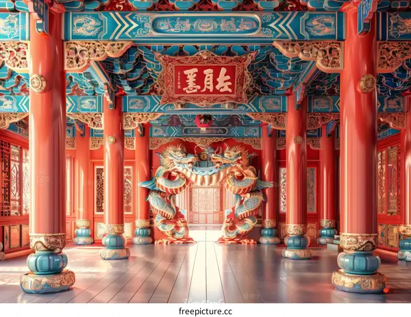 Chinese Palace Interior Design Illustration