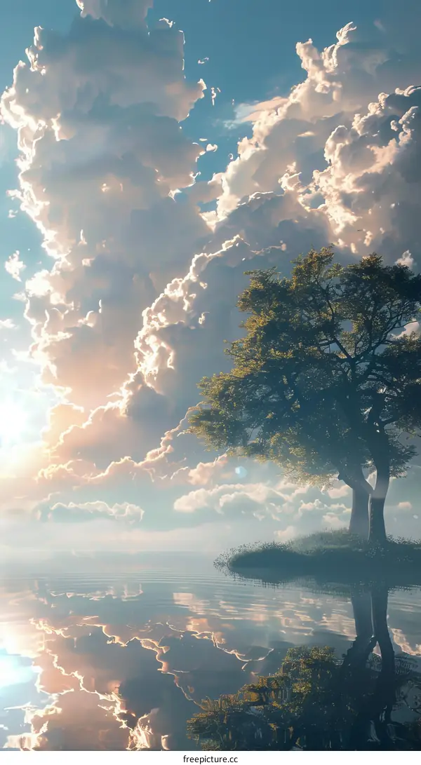 Serene Lakeside Sunset with Majestic Clouds