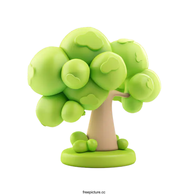 [Transparent Background PNG]Cartoon Green Tree 3D Model Illustration