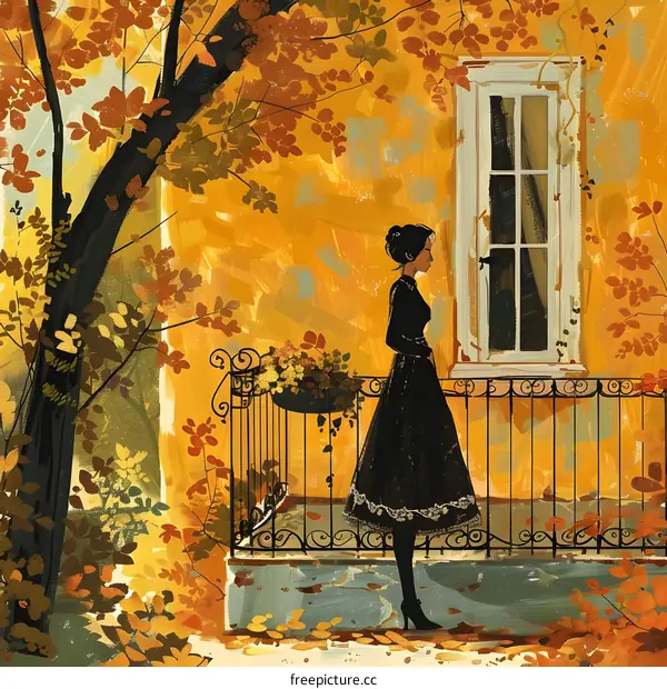 Autumn Woman on the Balcony