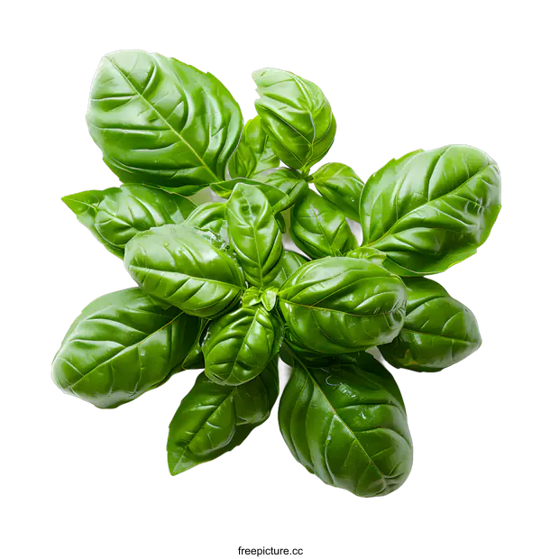 [Transparent Background PNG]A bunch of fresh green basil leaves isolated on white background