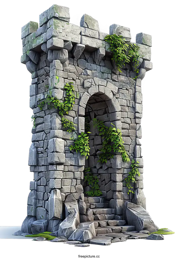 [Transparent Background PNG]A stone tower with ivy growing on it