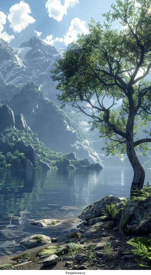 Serene Mountain Lake Landscape with Trees