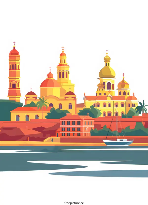 Coastal Cityscape with Golden Domes