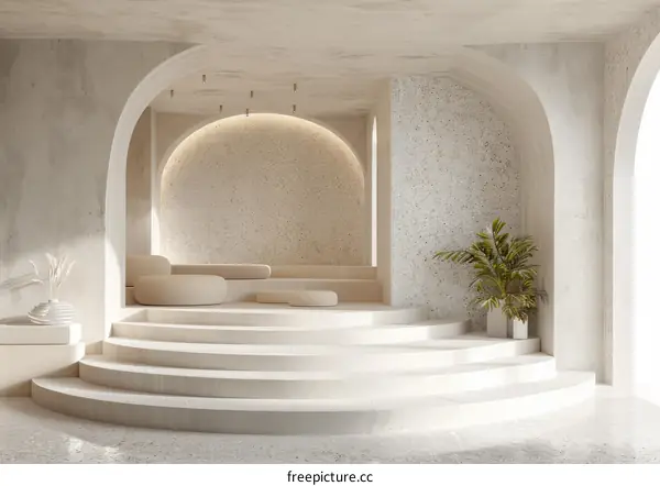 Modern Minimalist Interior Design with Curved Stairs